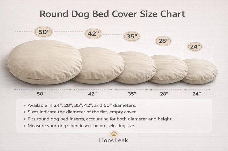 round dog bed cover size chart 24 28 35 42 50 inch sizes guide