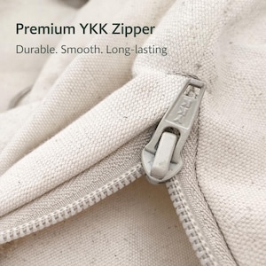 Premium YKK zipper on natural cotton dog bed cover, durable zipper detail, washable removable pet bed cover, high quality canvas dog bed construction