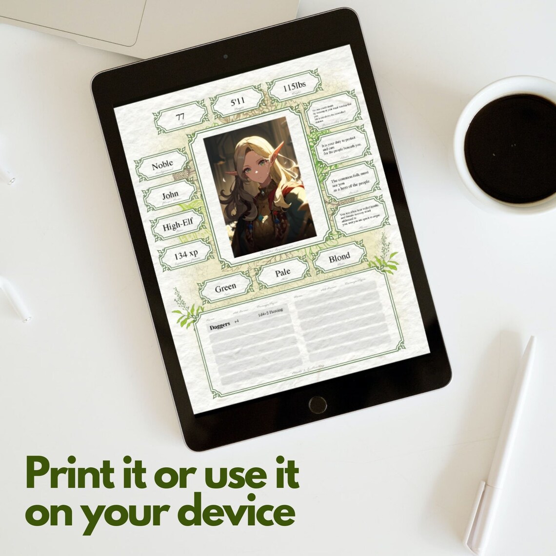 Dnd 5E Druid Character Sheet Fillable Pdf LTR Size - Etsy