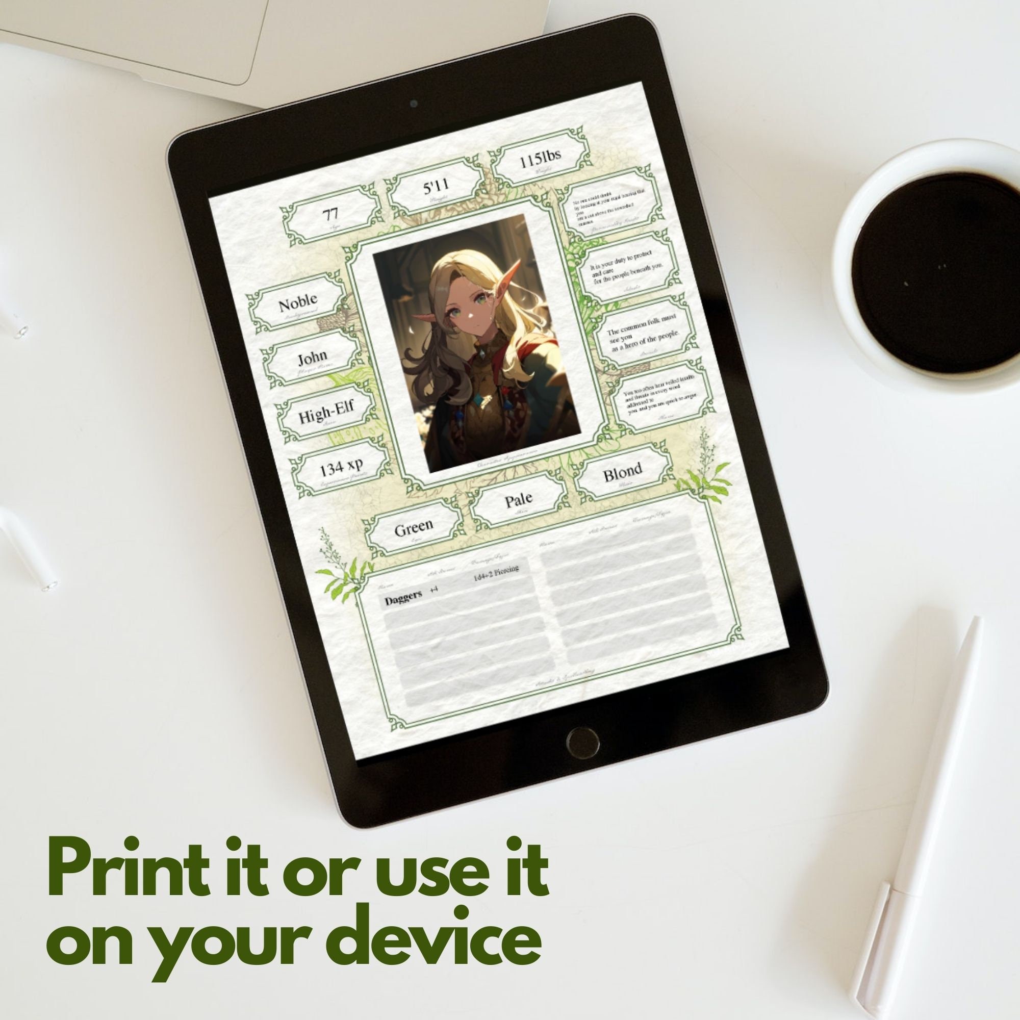 Dnd 5E Druid Character Sheet Fillable Pdf LTR Size - Etsy
