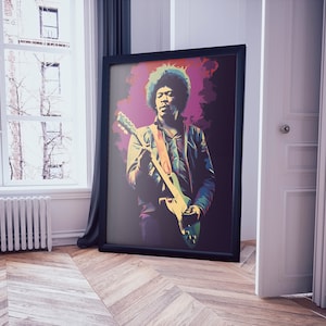 Jimi Hendrix Minimalist Digital Poster - High-Quality Guitar Legend Art, Instant Download, Iconic Musician Wall Decor, Vibrant Print