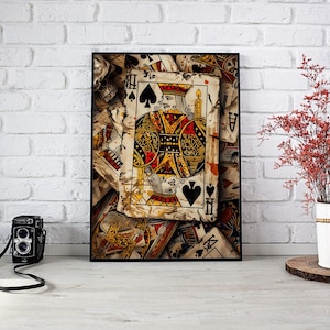 Póster digital de la baraja de cartas King of Play: efectos de pintura con textura de alta calidad, descarga instantánea, arte de juegos de cartas clásicos, decoración real