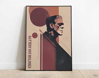 Lámina artística de Frankenstein: Decoración gótica minimalista de Halloween (descarga digital)