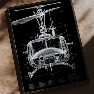 Huey Helicopter Blueprint Art, Military Aviation Print (Digital Download)