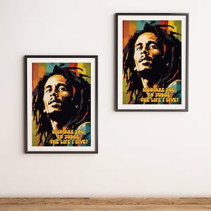 Bob Marley Minimalist Digital Poster - High-Quality Reggae Icon Print, Instant Download, Music Legend Artwork, Vibrant Home Decor Piece