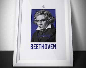 Impression portrait Beethoven, art mural musique minimaliste (téléchargement numérique)