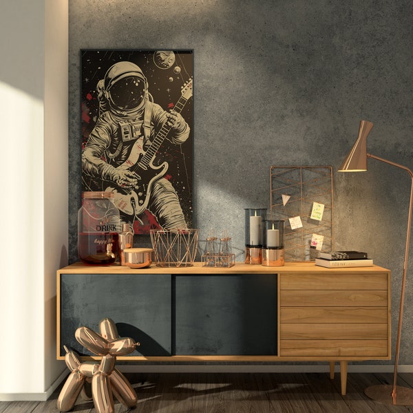 Metalhead Astronaut Playing The Guitar Digital Poster, High-Quality Space Poster, Instant Download, Space Musician Art, Unique Wall Decor