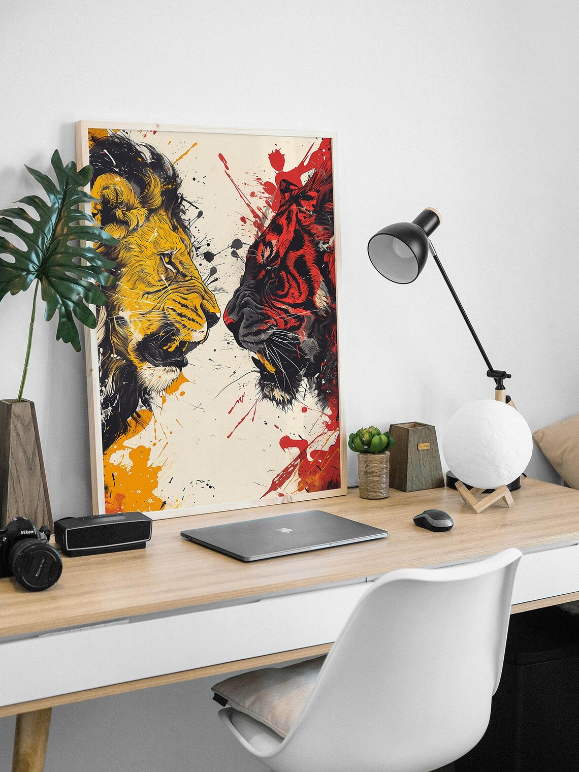 Tiger and Lion Face-to-face Art Print: Majestic Big Cats (digital ...