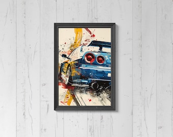 Nissan Skyline R34-poster: Fast and Furious-autodecor (digitale download)