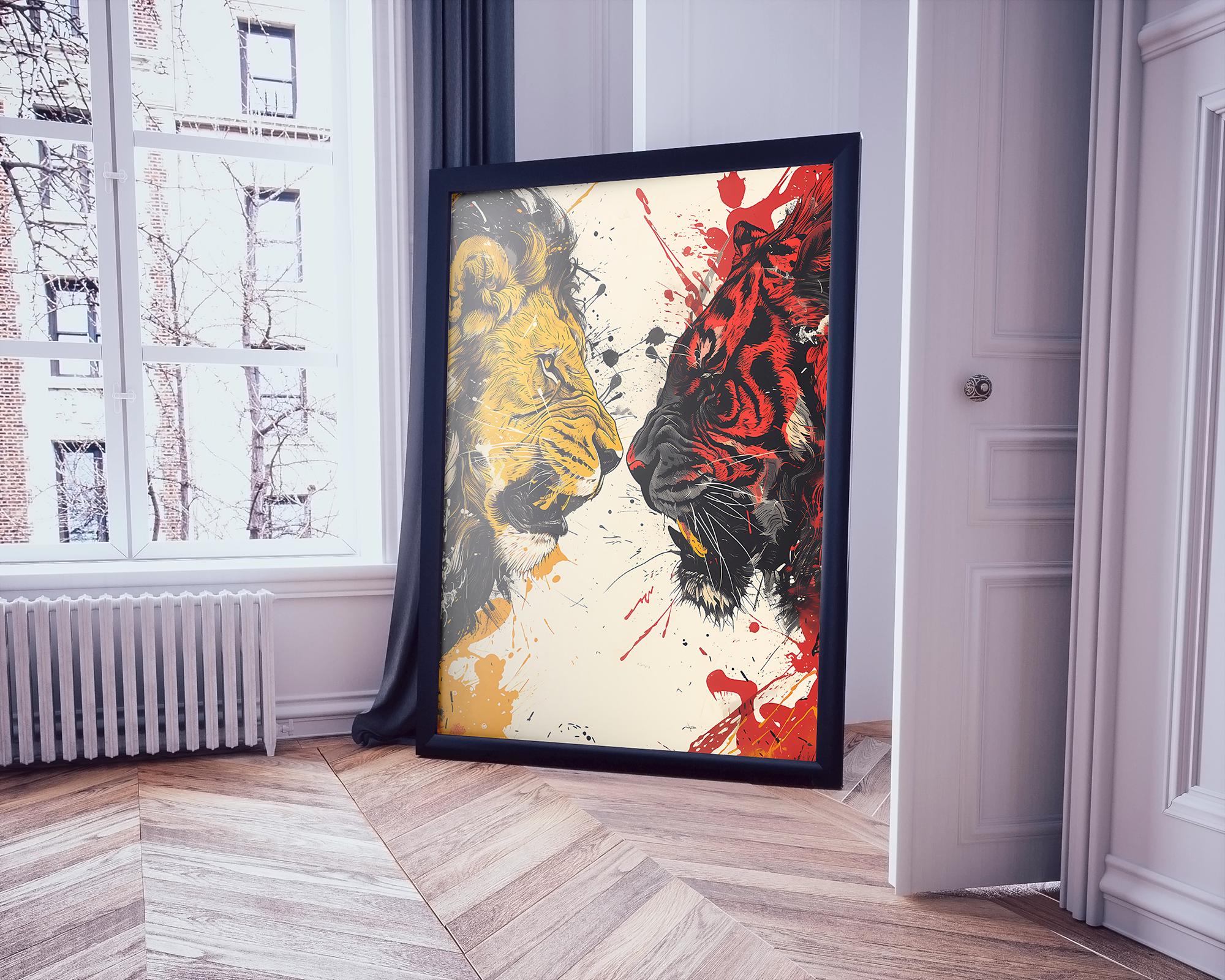 Tiger and Lion Face-to-face Art Print: Majestic Big Cats (digital ...