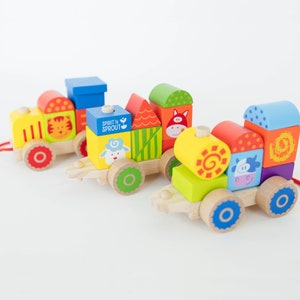 Farm Wood Train Set Baby Keepsake, Pull Along Stacking Toys, Kids Pretend Waldorf Toys, Wooden Toys Train Gifts, Wooden Train Toys for Kids