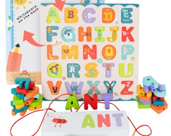 Wooden Alphabet Puzzle: Toddler Learning with Flashcards & Whiteboard