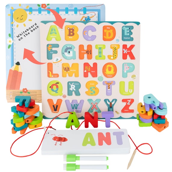 28PCS Rompecabezas de Juguete de Madera para Aprender el Alfabeto Árabe 28 Tablero de Letras Juguete Educativo Temprano para Niños y Niñas
