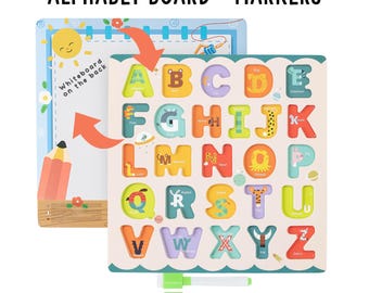 Alphabet-Tafel aus Holz: Buchstaben-Lernen mit Whiteboard für Kleinkinder