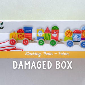 DAMAGED BOX Wooden Train Toy for Kids, 18 months+ pull along toy, stacking train for birthday gift