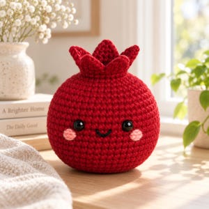 Virkmönster med granatäpple, söt kawaii frukt amigurumi, virkad lekmat digital PDF