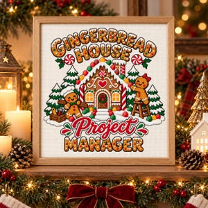 Gingerbread Project Manager Cross Stitch Pattern, Christmas Office Digital Chart