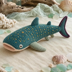 Virkmönster för valhaj, prickigt havsdjur Amigurumi plysch, marin leksak digital PDF