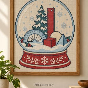 Julmatte snöglob korsstygnsmönster PDF, geometriverktyg juldesign, mattelärarpresent, STEM-klassrumsdekor, digital nedladdning