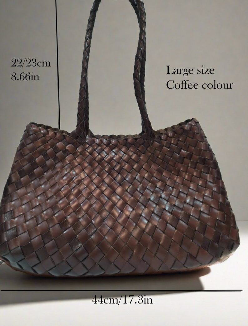 French style handmade TOP LAYER cowhide leather woven shoulder tote bag, gift for mom, gift for wife, soft leather bag coffee large