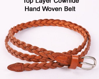 Ceinture pour femme en cuir de vachette véritable tissée à la main, conçue pour accessoiriser les robes et les ceintures tressées pour les jeans avec une touche vintage.