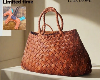 French style handmade TOP LAYER cowhide leather woven shoulder  tote bag, gift for mom, gift for wife, soft leather bag