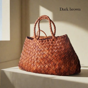 French style handmade TOP LAYER cowhide leather woven shoulder  tote bag, gift for mom, gift for wife, soft leather bag