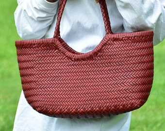 Sac à bandoulière en cuir de vachette véritable fait main, panier de légumes, sac fourre-tout, cadeau de fête des mères, sac de tous les jours, sac de vacances