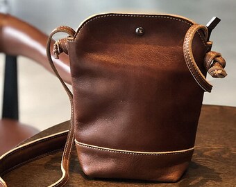 Handmade Vintage Women's Bag for Summer, Small Soft Genuine Leather Phone Bag, Shoulder Crossbody Bag, Top Layer Cowhide