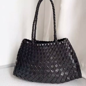 French style handmade TOP LAYER cowhide leather woven shoulder tote bag, mothers day gift, gift for wife, with long shoulder strap