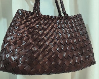 French style handmade TOP LAYER cowhide leather woven LARGE shoulder tote bag, gift for mom, gift for wife, soft leather bag