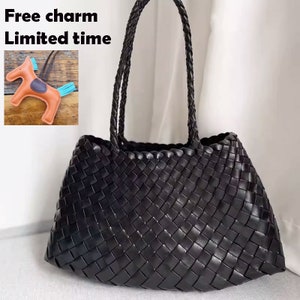 French style handmade TOP LAYER cowhide leather woven shoulder tote bag, mothers day gift, gift for wife, with long shoulder strap