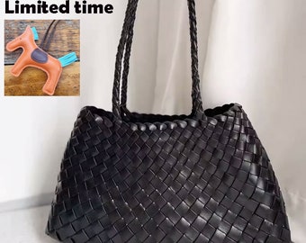 French style handmade TOP LAYER cowhide leather woven shoulder tote bag, mothers day gift, gift for wife, with long shoulder strap