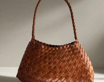 Bolso de hombro de piel de vaca retro 100% hecho a mano, bolso de mano, bolso, mejor regalo, regalo del día de las madres, bolso de cuero tejido, bolso tejido de cuero, bolso de todos los días