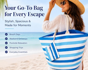 Personalized Striped Cotton Canvas Beach Bag – Bridesmaid Gift