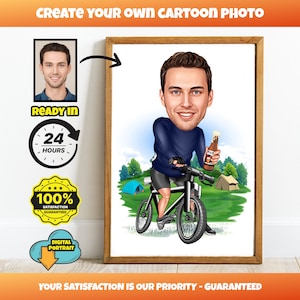 Personalized Cyclist Cartoon Portrait | Custom Biker Art | Unique Cycling Gifts | Bicycle Lover Decor | Funny Cyclist Gift