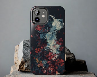 Esthetisch telefoonhoesje met een hond | Beschikbaar voor iPhone 11/12/13/14/15 en XS Max | Hondenliefhebber telefoonhoesje | Bloemen telefoonhoesje