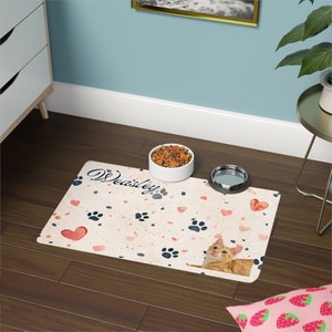 Personalized Pet Food Mat Using Pet Photo and Name, Custom Cat Food Mat, Custom Dog Food Mat
