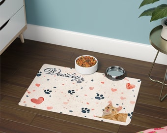 Personalized Pet Food Mat Using Pet Photo and Name, Custom Cat Food Mat, Custom Dog Food Mat