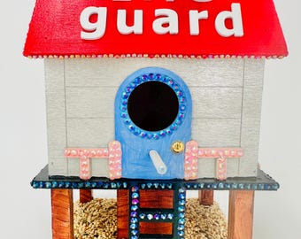 Life Guard Shack Edible Birdhouse - Featuring Gourmet Finch Seed as “Sand” - Sparkling Resin Diamonds Making This One-Of-A-Kind POP!