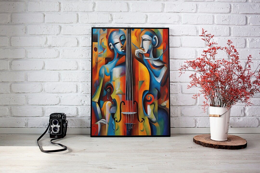 Abstract Violin Duo Digital Art Contemporary Music Themed Wall Art Printinstant Download Poster