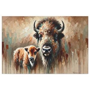 Buffalo & Calf Bison II, Lienzo, Listo para colgar, Decoración de pared Arte de pared Lienzo Arte Decoración del hogar
