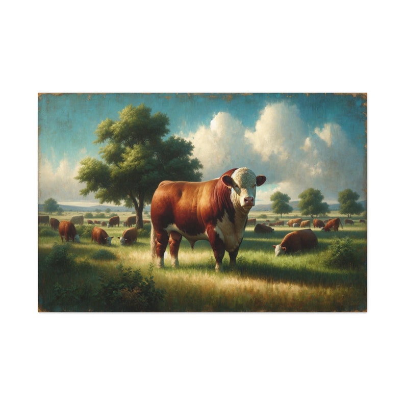 Hereford Bull, Matte Canvas, Wall Decor Wall Art Cow Steer Canvas Art ...