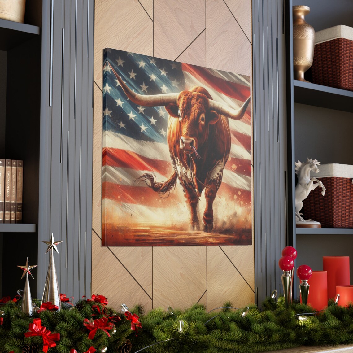 Upgrade Your 48x24 Inches 'Longhorn Rustic Cattle' (Style 2) Canvas To 60x30 Inches