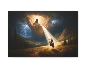 Lord Jesus Guides You - Cowboy in Storm, Matte Canvas, Wall Decor Wall Art Canvas Art Western Art Home Decor God Horse the Lord