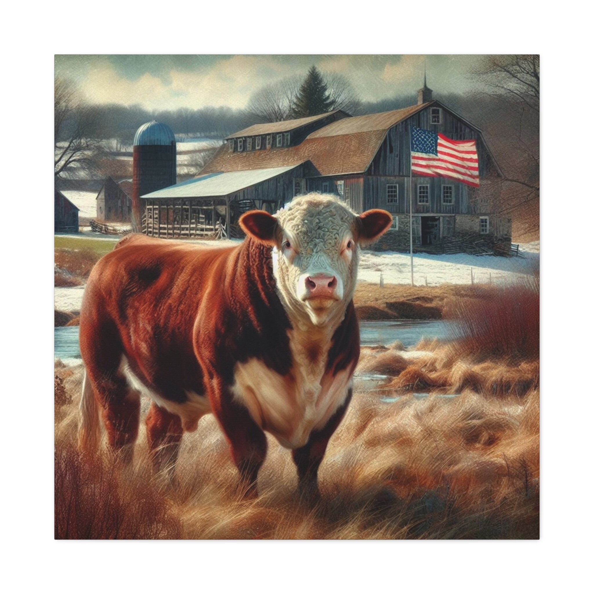 Hereford Bull Canvas Gallery Wrap, Cow Wall Art Canvas, Cattle Wall Art