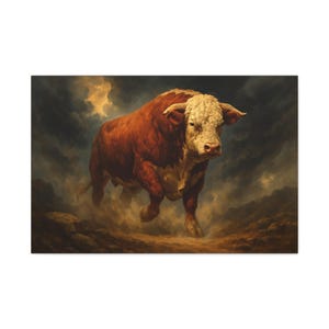 99037 - Hereford Canvas, Ready to Hang! Bull, Cow, Cattle, PBR, Western, Wall Decor, Art, Home Decor, Farm Ranch, Birthday Gift, Painting