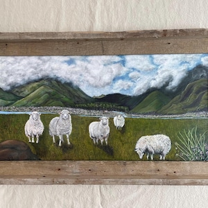 Framed Original Painting- Highland Sheep on 10x20 canvas