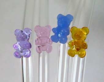 Adorable Gummy Bear Glass Straw | Eco-Friendly & Reusable Drink Straw | Set of 4