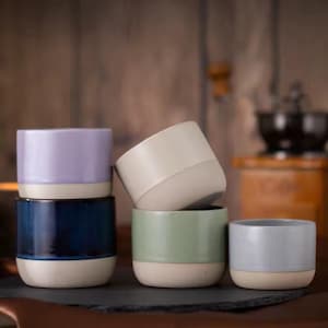 Ceramic Espresso Cups – 6oz Matte Colorblock Coffee Mugs, Stackable Stoneware Set